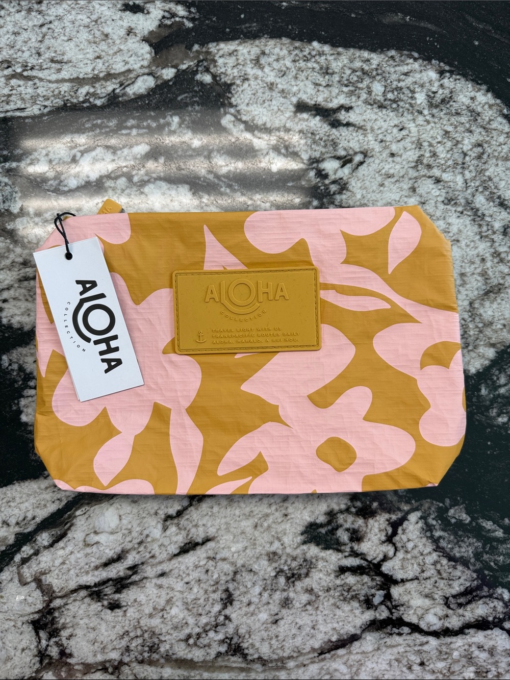 ALOHA Collection Small Pink & Mustard Floral Cosmetic Pouch